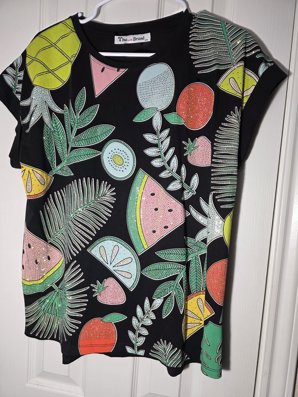 Black Tropical Fruit Print Short Sleeve Tee